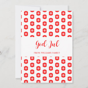 Merry Christmas God Jul Scandinavian Pattern Red Holiday Card