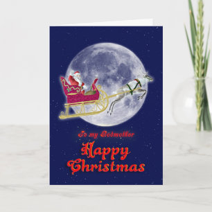 Merry Christmas godmother, santa in his sleigh Holiday Card