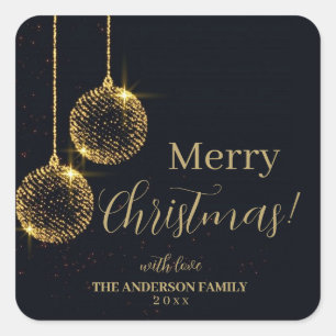 Merry Christmas Gold and Dark Blue Holiday Square Sticker
