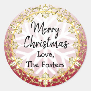 Merry Christmas Gold and Red Personalise Holiday Classic Round Sticker