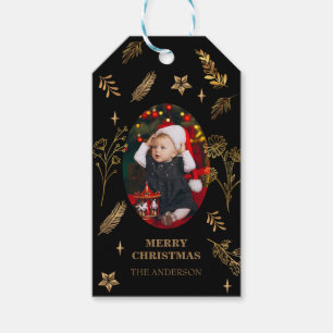 Merry Christmas Gold Arch Black elegant Photo Gift Tags