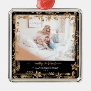 Merry Christmas Gold Arch Black Elegant Photo Metal Tree Decoration