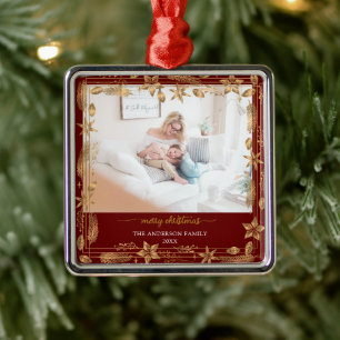 Merry Christmas Gold Arch ClassiRed Elegant Photo  Metal Tree Decoration