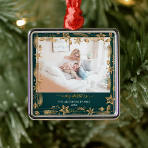 Merry Christmas Gold Arch Green Elegant Photo  Metal Tree Decoration