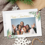 Merry Christmas Gold Berries Photo Christmas Holiday Card<br><div class="desc">This stylish Christmas Card is decorated with watercolor foliage and berries in red,  green,  and gold.
Easily customisable with your name and photo.
Original Watercolor © Michele Davies.</div>