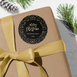 Merry Christmas Gold Black Glitter Dots Photo Classic Round Sticker<br><div class="desc">Sparkling magical magic Christmas Holiday dark black jewel tones with with gold glitter effect dots and gold text ' Merry Christmas' which are contrasting with the black background.. Original Artwork by Caroline Bonne Müller</div>
