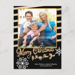 Merry Christmas, Gold & Black Photo Christmas Holiday Postcard