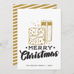 Merry Christmas Gold Black Presents Typography Holiday Card