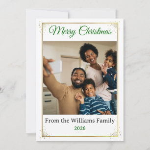 Merry Christmas Gold Border Family Photo Holiday Card