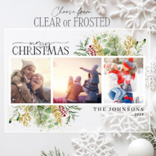 Merry Christmas Gold Botanical Photo Holiday Acrylic Invitations