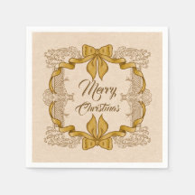 Merry Christmas Gold Bow Vintage