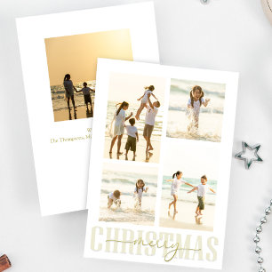 Merry Christmas Gold Calligraphy Elegant 5 Photo Holiday Card