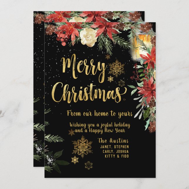 Merry Christmas Gold Calligraphy Holiday Card (Front/Back)
