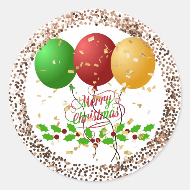 Merry Christmas, gold-coloured confetti, Classic R Classic Round Sticker (Front)