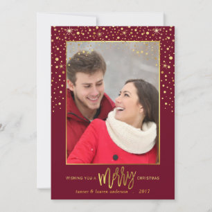 Merry Christmas Gold Confetti Holiday Photo Card