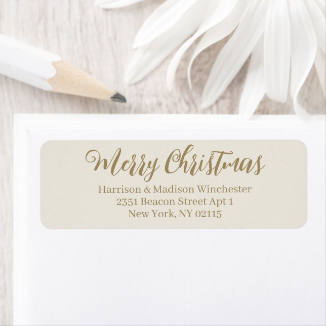 Merry Christmas gold cream calligraphy address (Insitu)