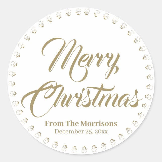 Merry Christmas gold custom script name favour Classic Round Sticker (Front)