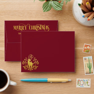 Merry Christmas Gold Deer Burgundy Red Envelope