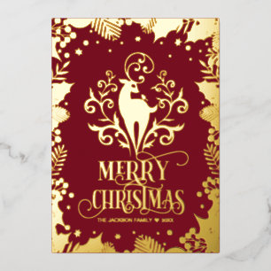 Merry Christmas Gold Deer Holly Photo   