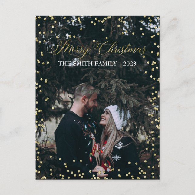 Merry Christmas | Gold Dots Holiday Photo Postcard (Front)