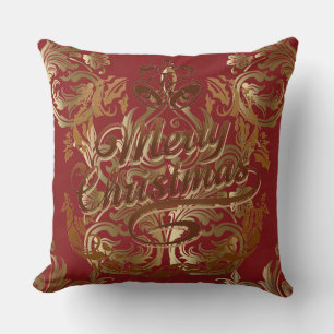 Merry Christmas Gold Elegant Decorative Pillow