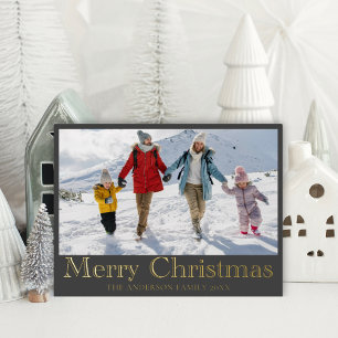 Merry Christmas Gold Foil Calligraphy & Photo Holiday Postcard