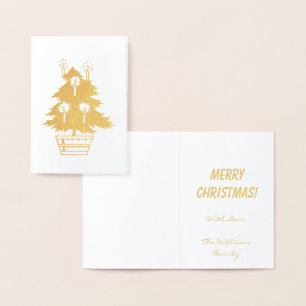 Merry Christmas Gold Foil Christmas Tree Candles Card