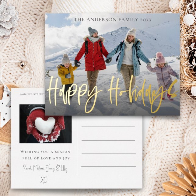 Merry Christmas Gold Foil & Photo Foil Holiday Postcard (Creator Uploaded)