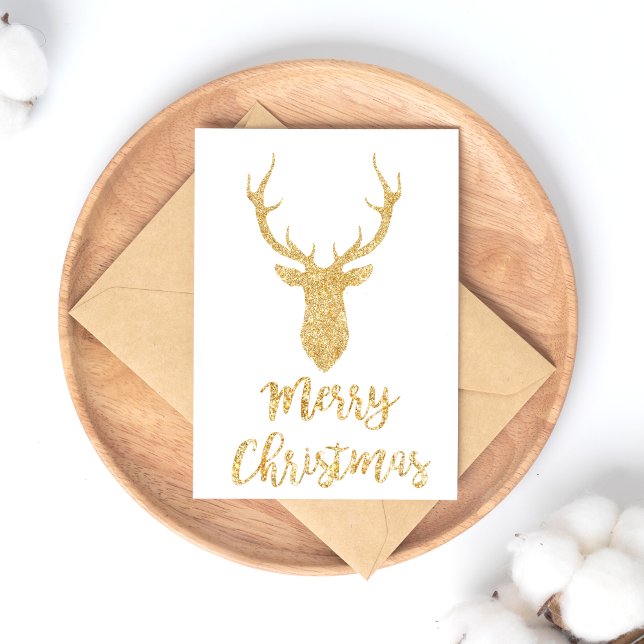 Merry Christmas - Gold Glitter Christmas Deer Holiday Postcard (Creator Uploaded)