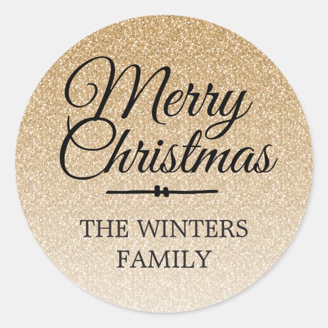 Merry Christmas Gold Glitter Ombre Envelope Seal (Front)