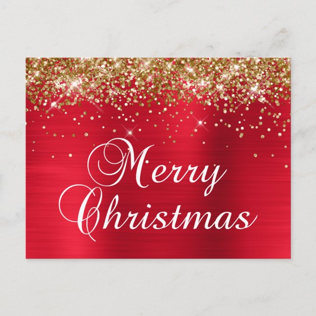 Merry Christmas Gold Glitter Red Foil Holiday Postcard (Front)