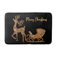 Merry Christmas Gold Glitter Reindeer & Sleigh