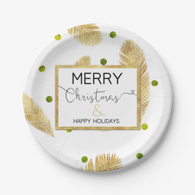 Merry Christmas Gold Glitter Script - Paper Plate (Front)