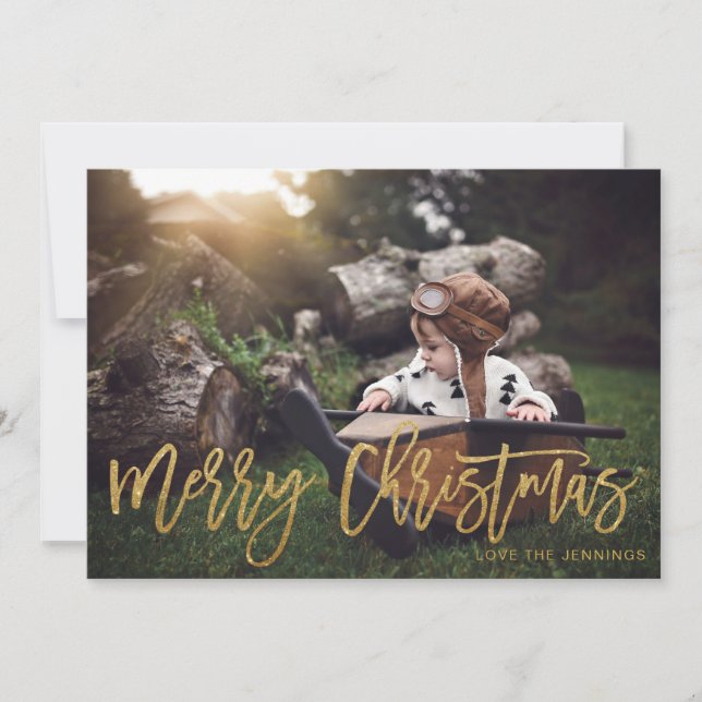 Merry Christmas Gold Glitter Script Photo (Front)