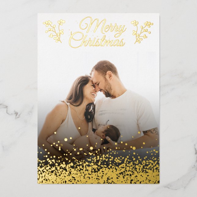 Merry Christmas Gold Green Botanical Frame  (Front)