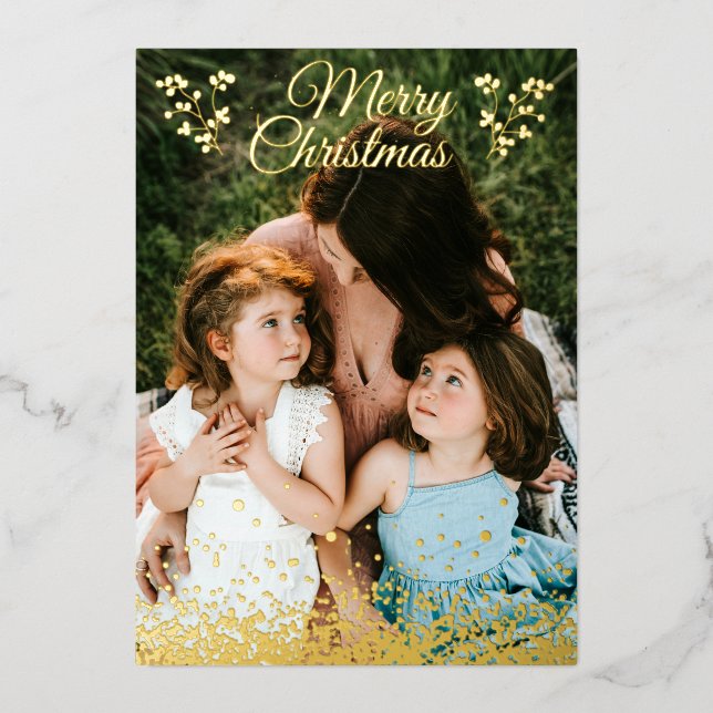 Merry Christmas Gold Green Botanical Frame  (Front)