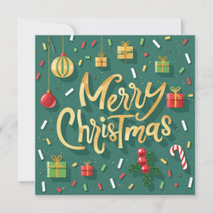 Merry Christmas Gold Green Holiday Card