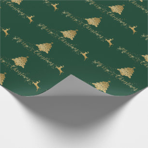 Merry Christmas Gold Green Pattern Typography Wrapping Paper