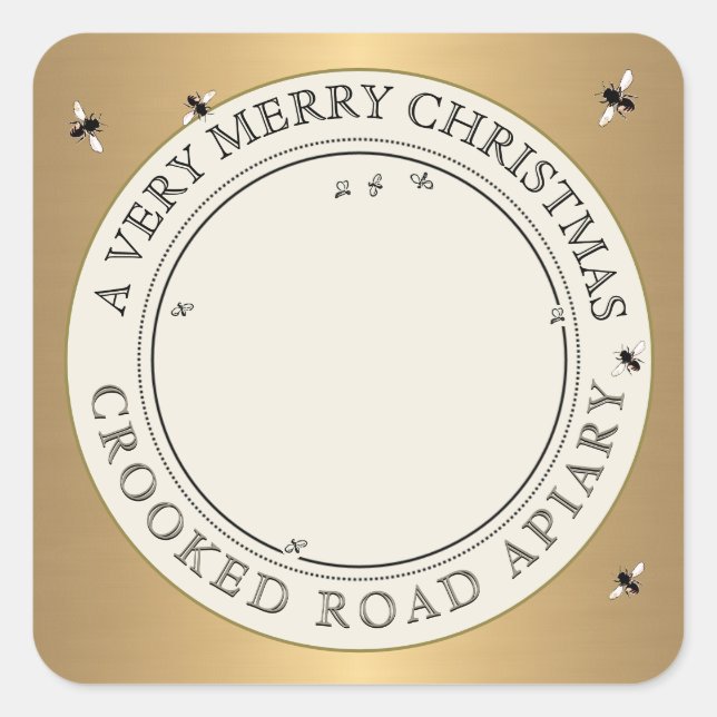 Merry Christmas Gold & Ivory Apiary Label (Front)