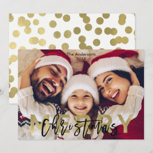 MERRY CHRISTMAS Gold Modern Photo Picture Holiday  Card