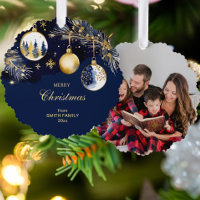 Merry Christmas gold navy blue baubles photo