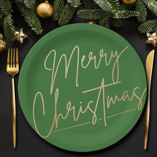 Merry Christmas Gold on Green Paper Plate (Gold Merry Christmas on Green  Paper Plates)