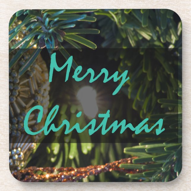 Merry Christmas Gold Ornament Coaster (Front)