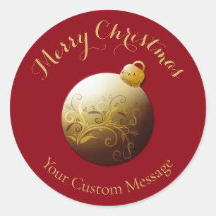 Merry Christmas Gold Ornament Personalised Classic Round Sticker