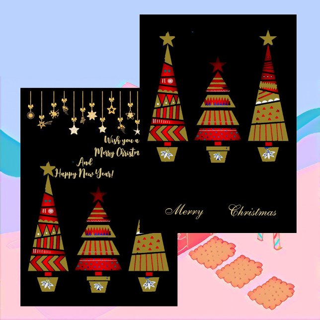 Merry Christmas Gold Ornaments Tree Decor Black Holiday Card (Merry Christmas Gold Ornaments Tree Decor Black Holiday Card)