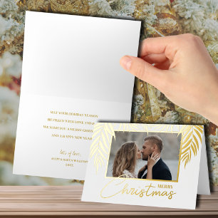 Merry Christmas Gold Palms Folded Foil Holiday Card