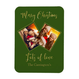 Merry Christmas Gold Photo Name Green Magnet