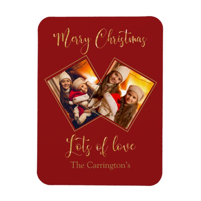 Merry Christmas Gold Photo Name Red Magnet (Vertical)