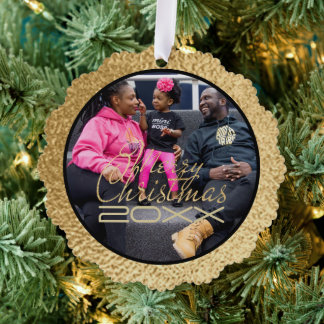 Merry Christmas Gold Photo Template Tree Decoration Card