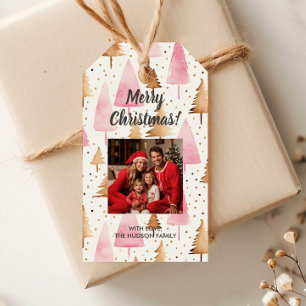 Merry Christmas Gold Pink Tree Gift Tags